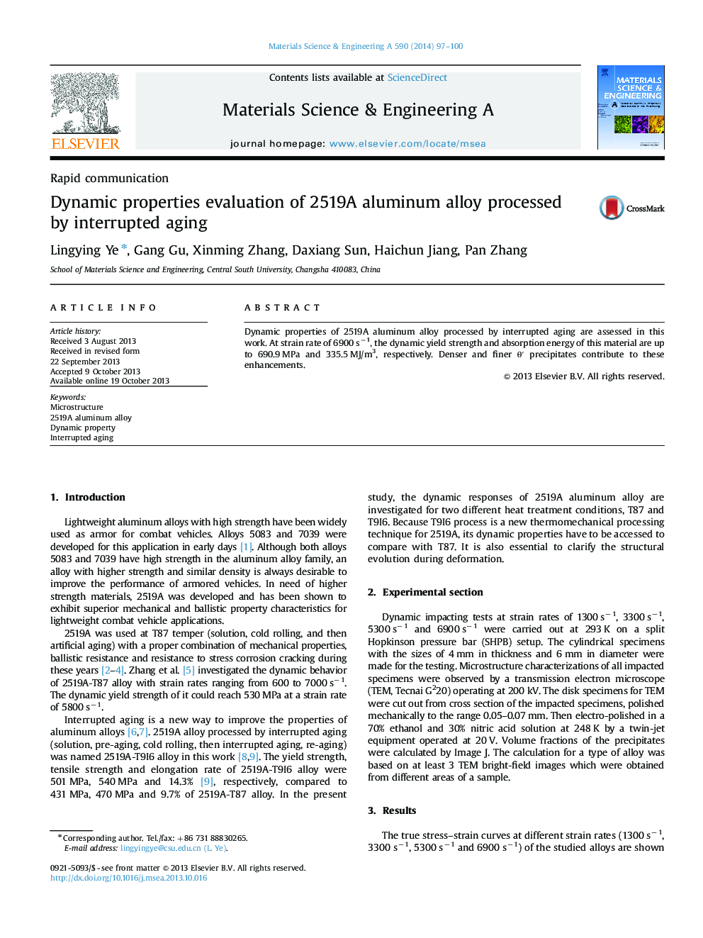 Dynamic properties evaluation of 2519A aluminum alloy processed by interrupted aging