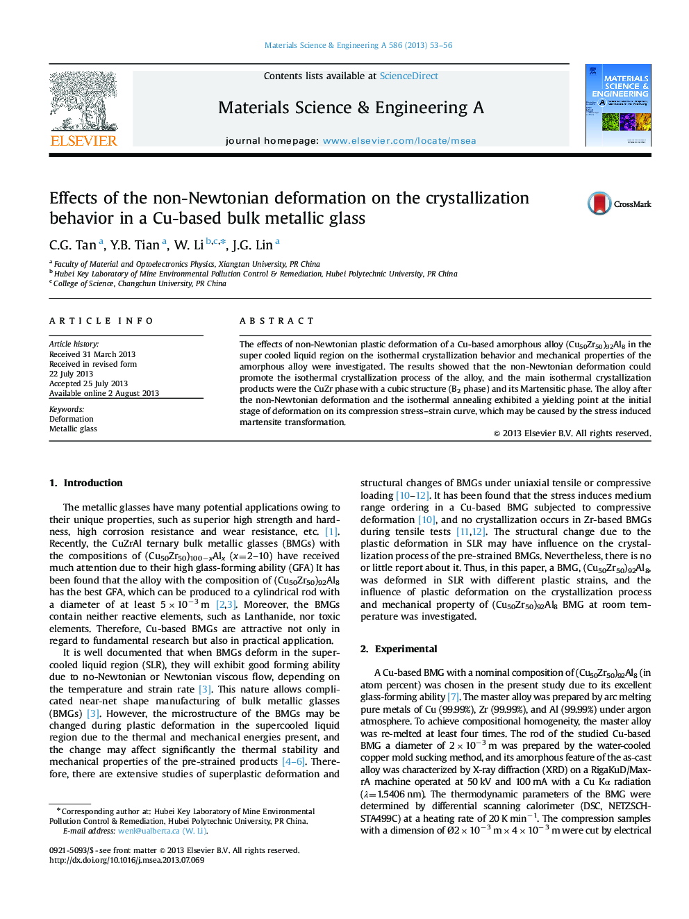 Effects of the non-Newtonian deformation on the crystallization behavior in a Cu-based bulk metallic glass