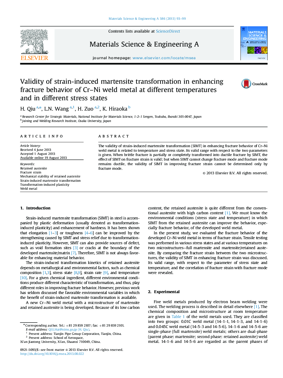 Validity of strain-induced martensite transformation in enhancing fracture behavior of Cr-Ni weld metal at different temperatures and in different stress states