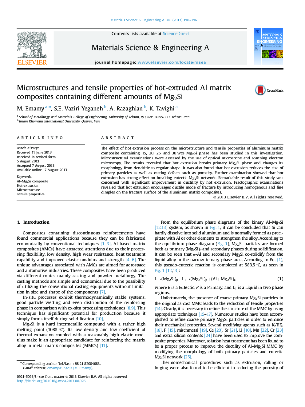 Microstructures and tensile properties of hot-extruded Al matrix composites containing different amounts of Mg2Si