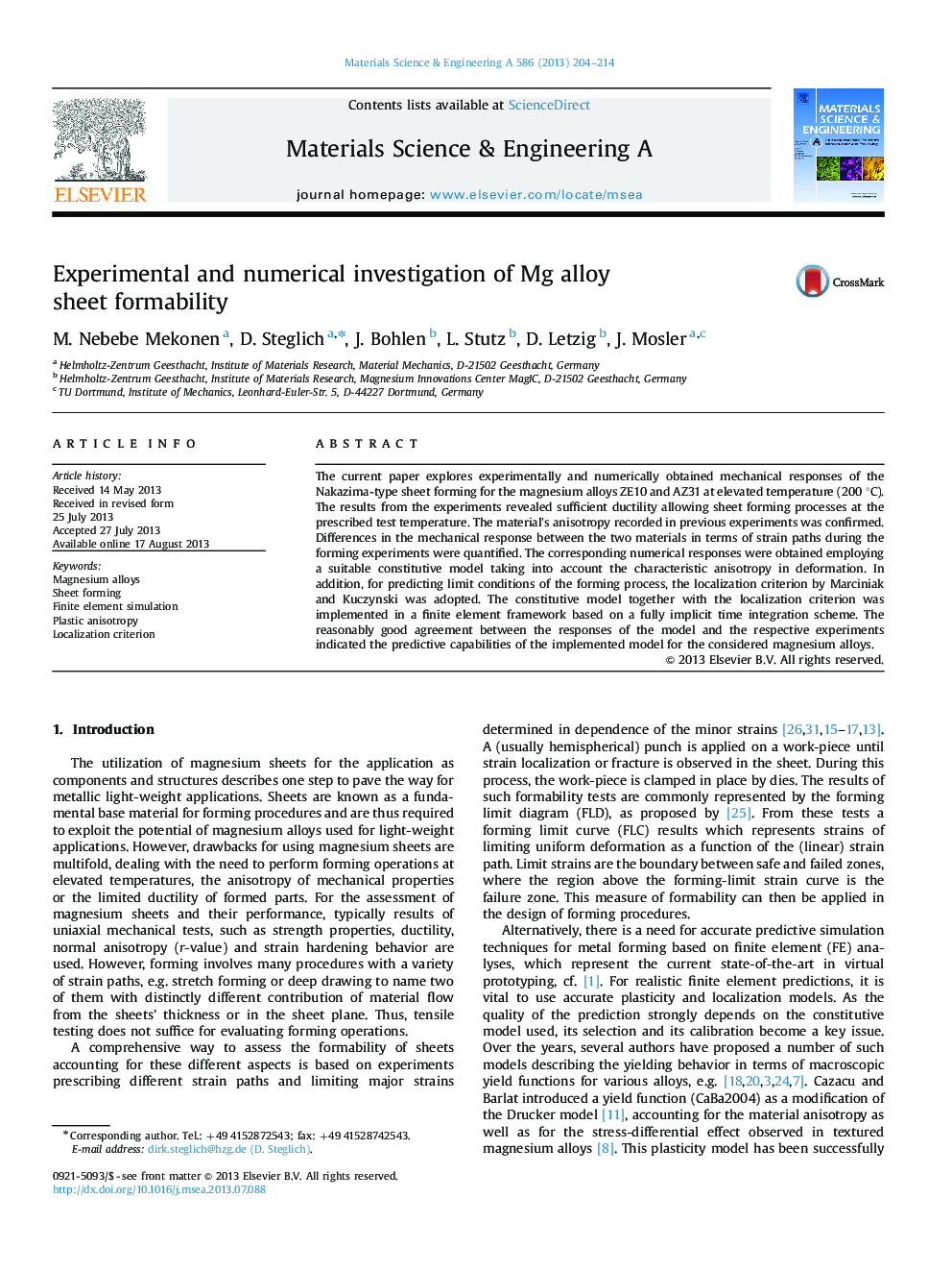 Experimental and numerical investigation of Mg alloy sheet formability