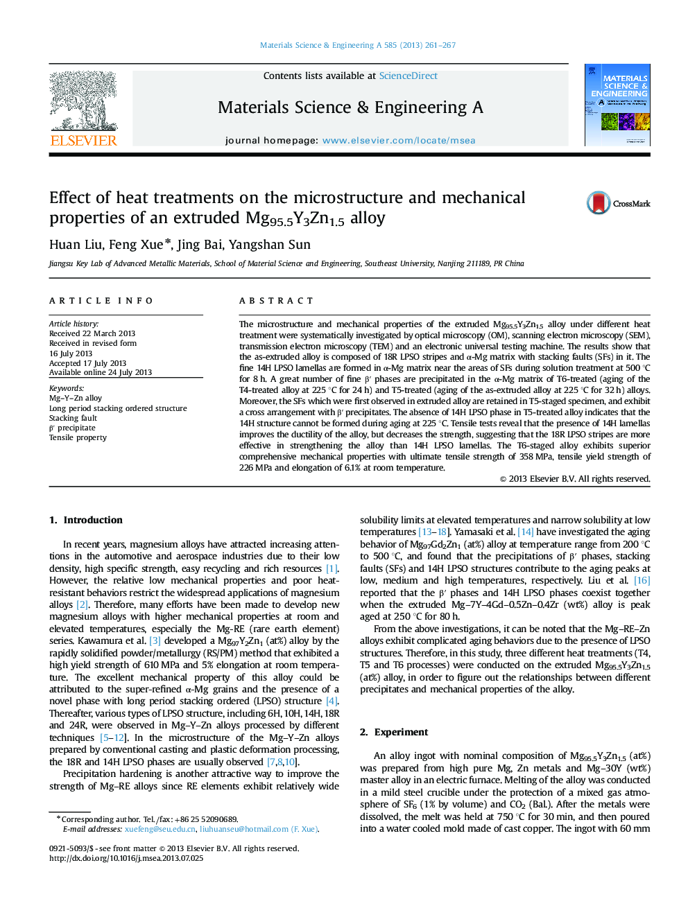 Effect of heat treatments on the microstructure and mechanical properties of an extruded Mg95.5Y3Zn1.5 alloy