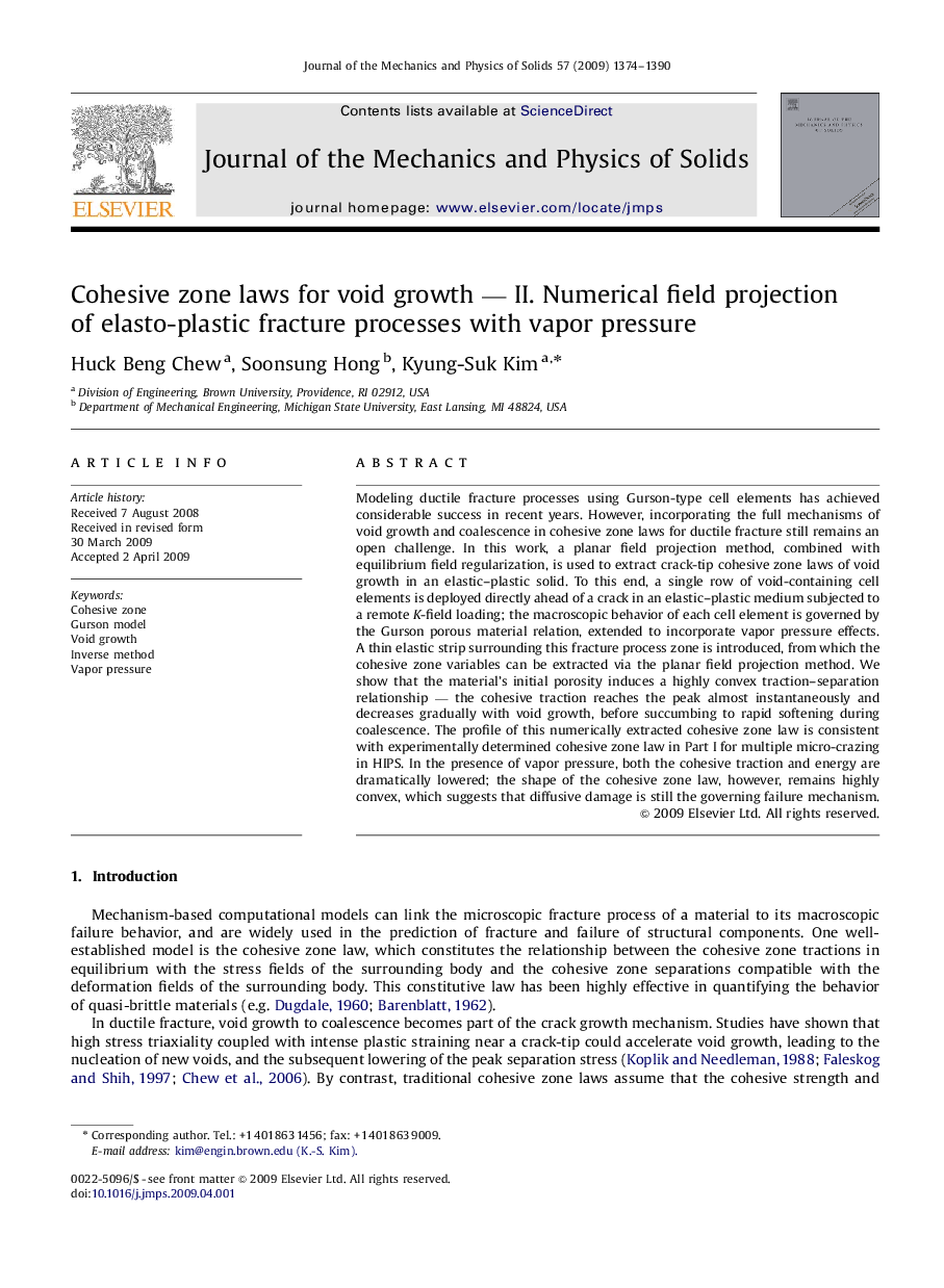 Cohesive zone laws for void growth — II. Numerical field projection of elasto-plastic fracture processes with vapor pressure