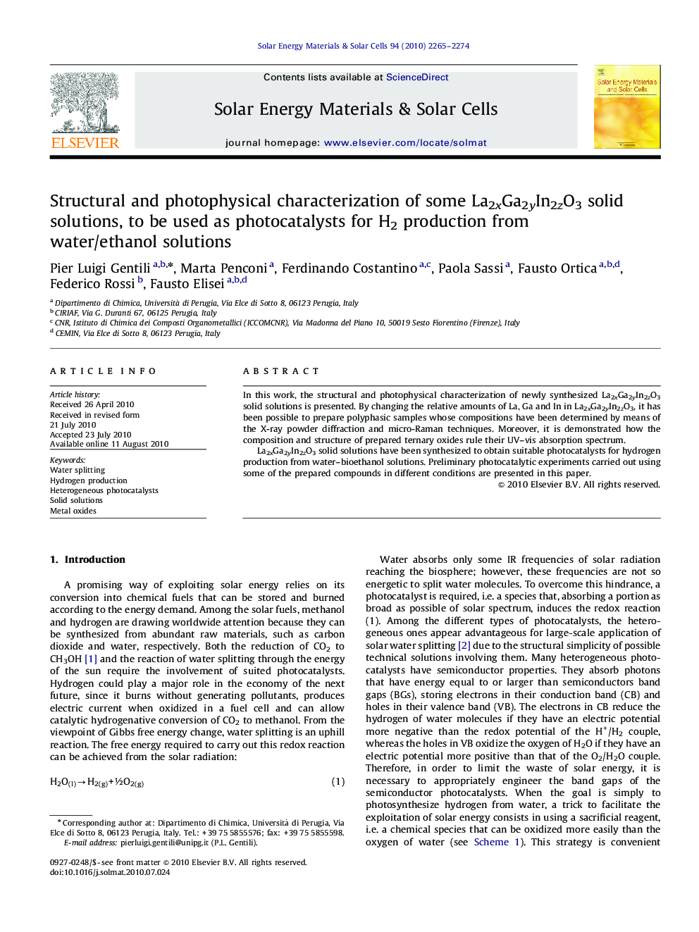 Structural and photophysical characterization of some La2xGa2yIn2zO3 solid solutions, to be used as photocatalysts for H2 production from water/ethanol solutions