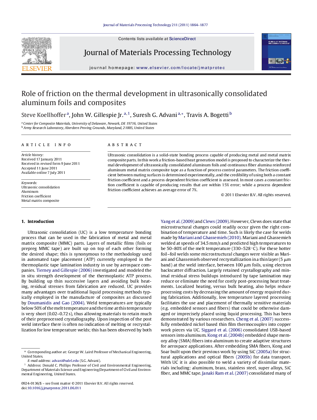 Role of friction on the thermal development in ultrasonically consolidated aluminum foils and composites