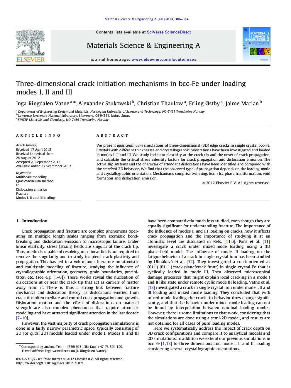 Three-dimensional crack initiation mechanisms in bcc-Fe under loading modes I, II and III