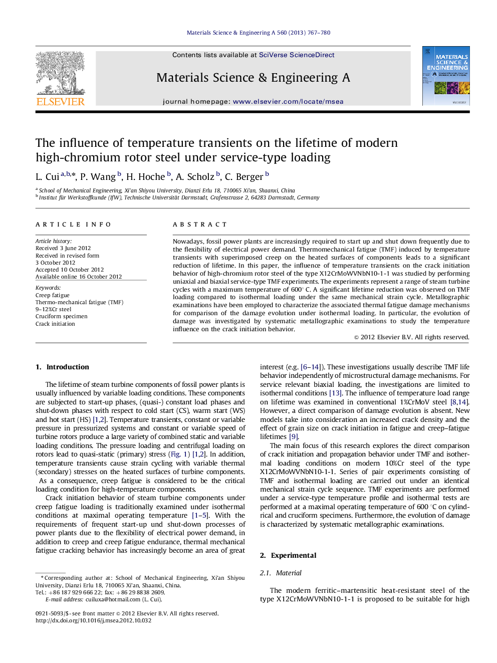 The influence of temperature transients on the lifetime of modern high-chromium rotor steel under service-type loading