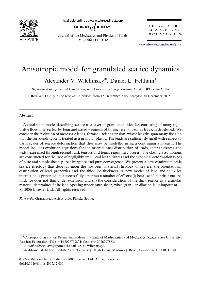 Anisotropic model for granulated sea ice dynamics