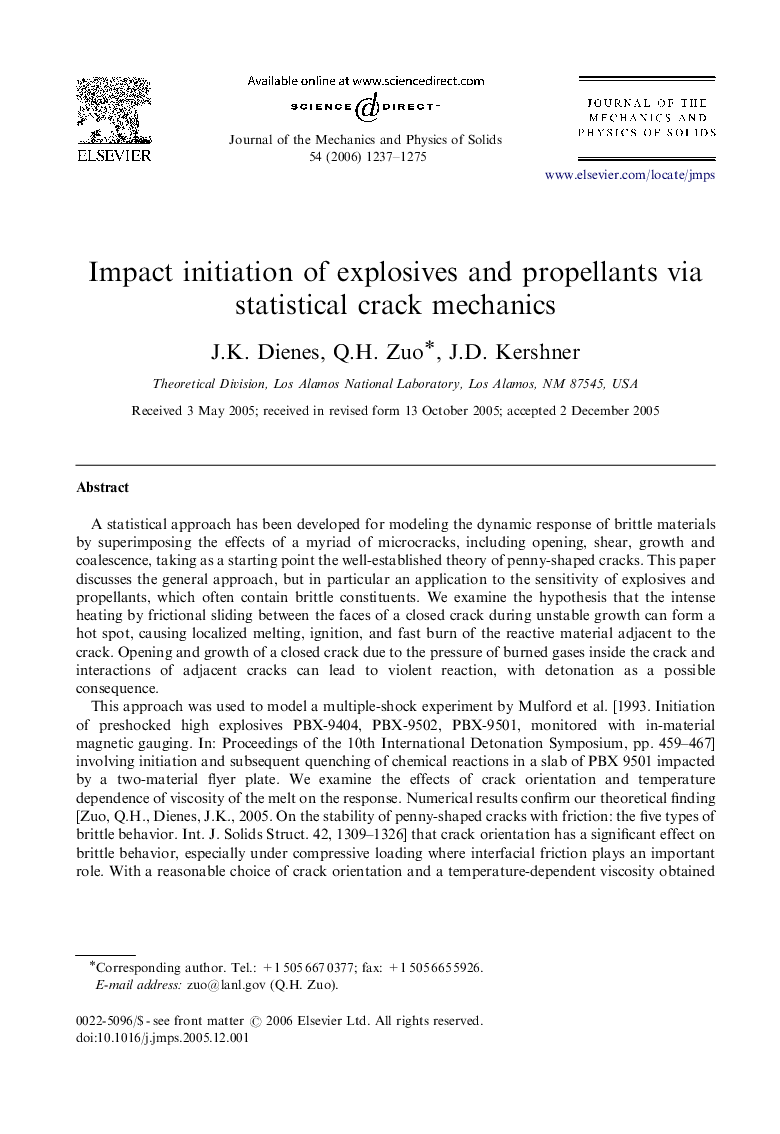 Impact initiation of explosives and propellants via statistical crack mechanics