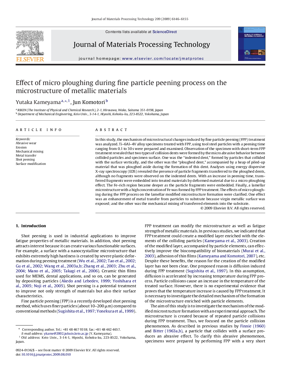 Effect of micro ploughing during fine particle peening process on the microstructure of metallic materials