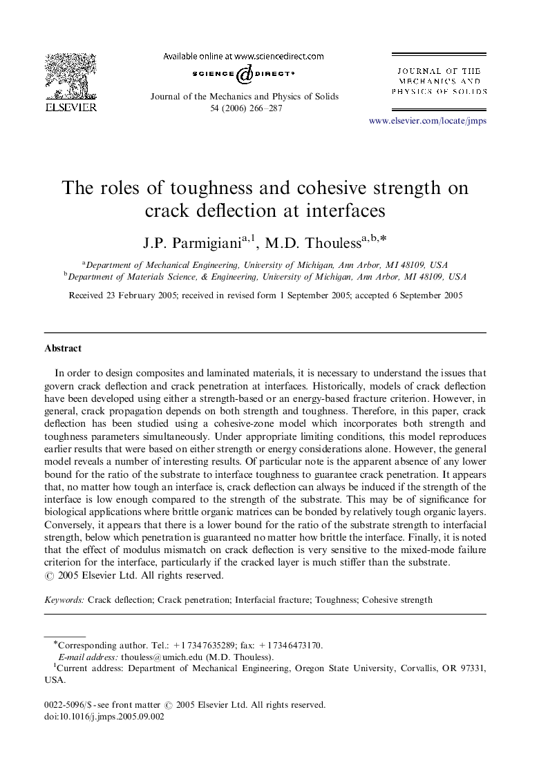 The roles of toughness and cohesive strength on crack deflection at interfaces