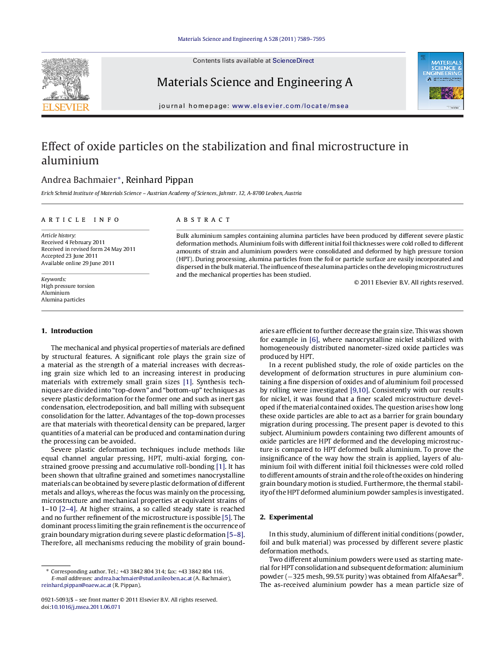 Effect of oxide particles on the stabilization and final microstructure in aluminium