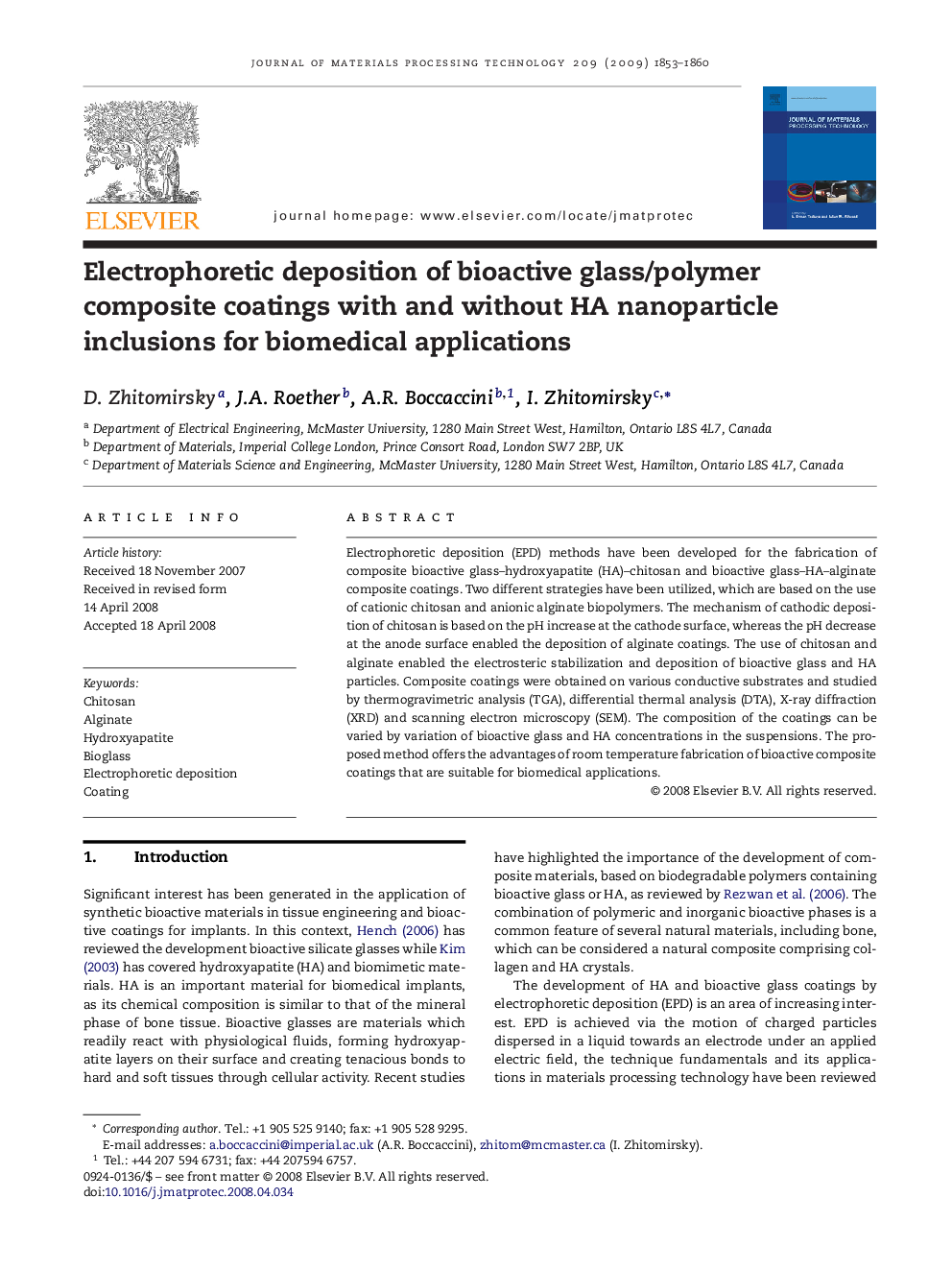 Electrophoretic deposition of bioactive glass/polymer composite coatings with and without HA nanoparticle inclusions for biomedical applications