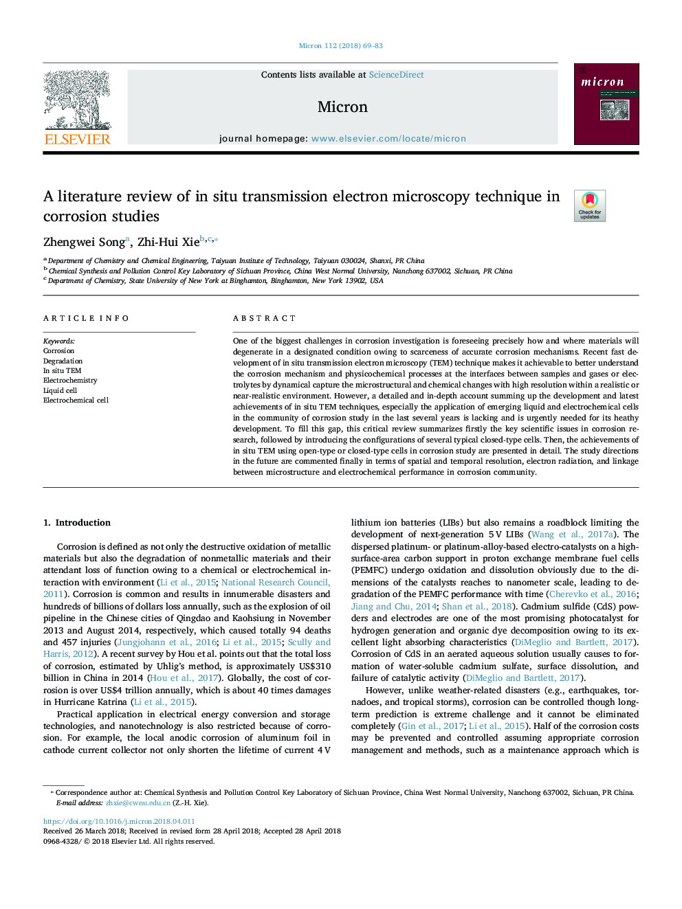 A literature review of in situ transmission electron microscopy technique in corrosion studies