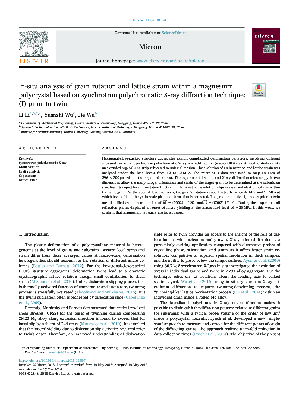 In-situ analysis of grain rotation and lattice strain within a magnesium polycrystal based on synchrotron polychromatic X-ray diffraction technique: (I) prior to twin