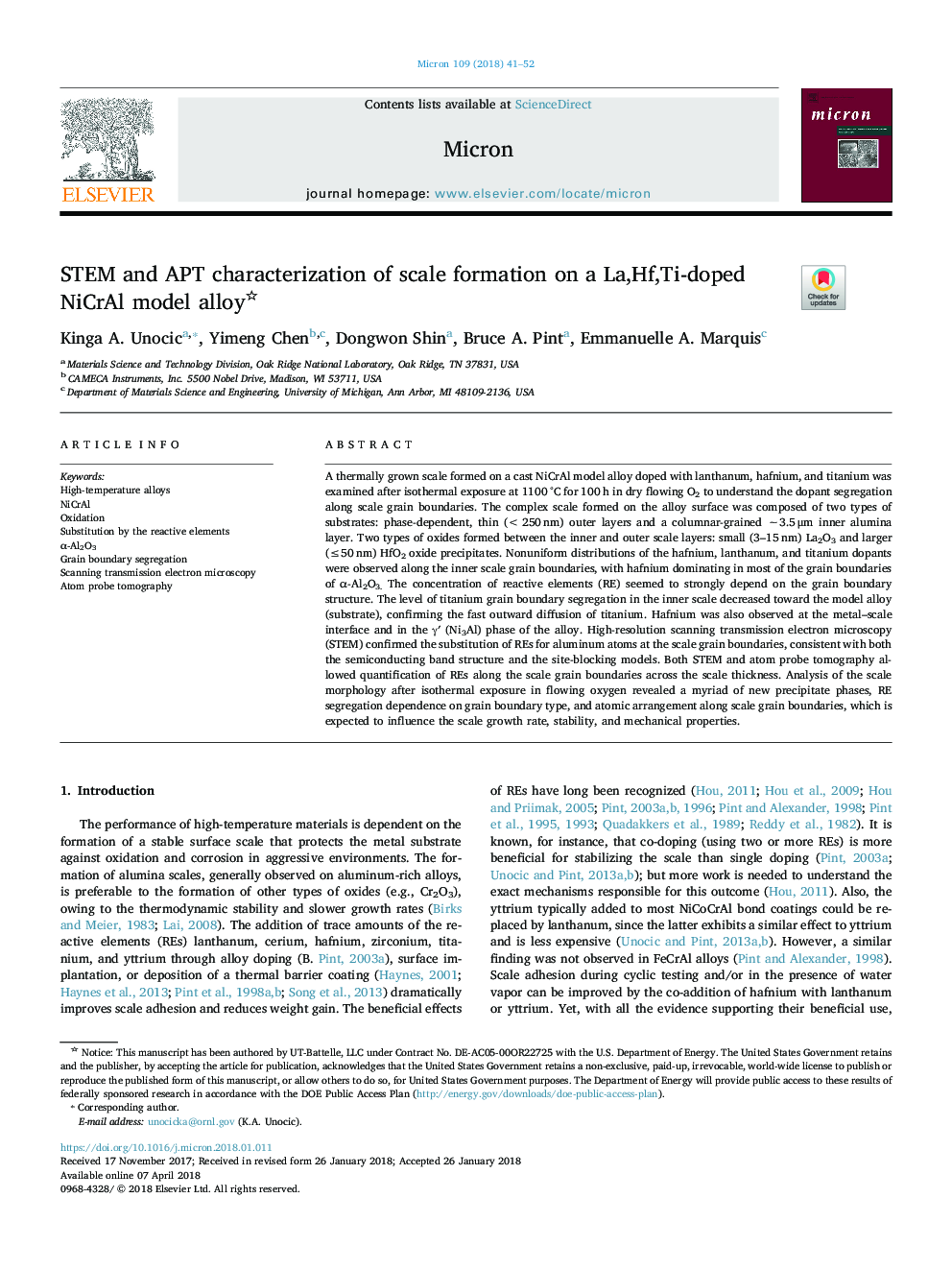 STEM and APT characterization of scale formation on a La,Hf,Ti-doped NiCrAl model alloy