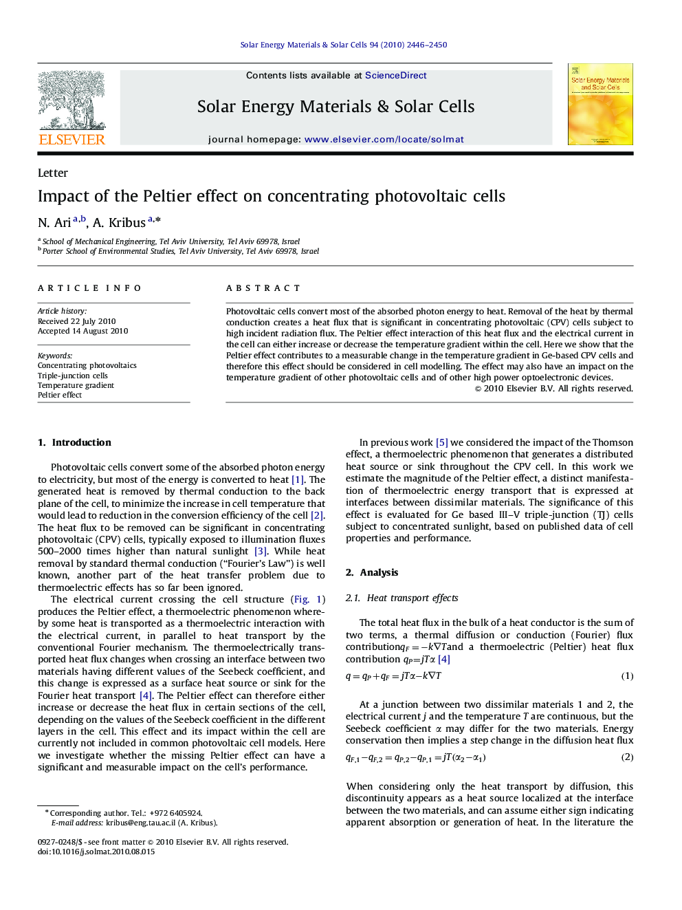 Impact of the Peltier effect on concentrating photovoltaic cells