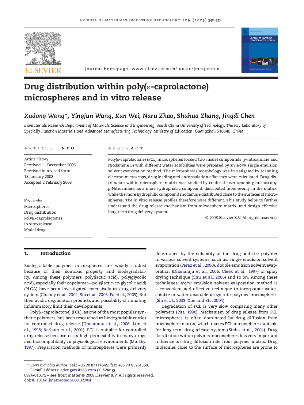 Drug distribution within poly(ɛ-caprolactone) microspheres and in vitro release