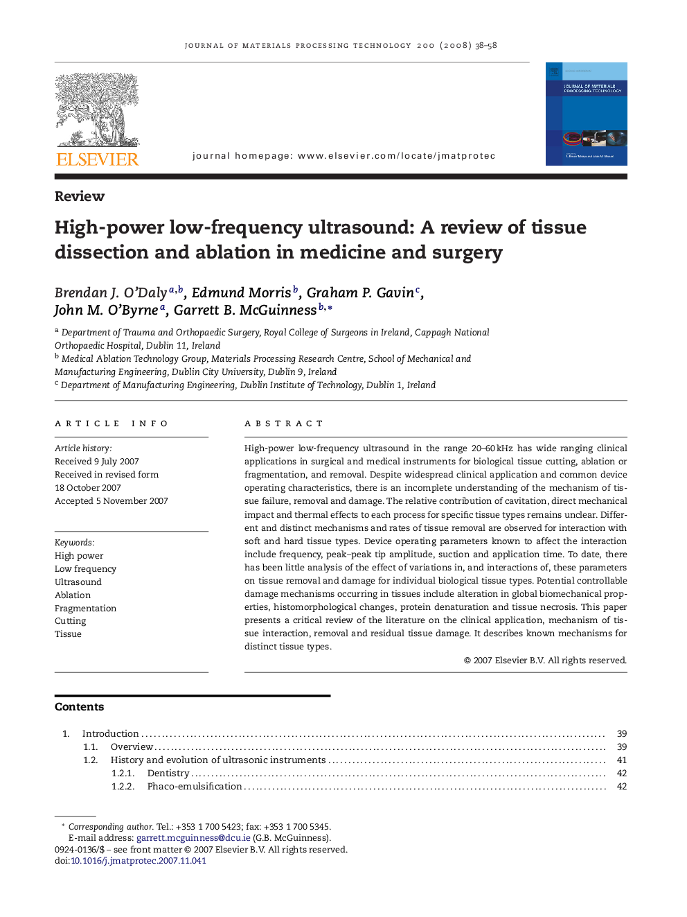 High-power low-frequency ultrasound: A review of tissue dissection and ablation in medicine and surgery