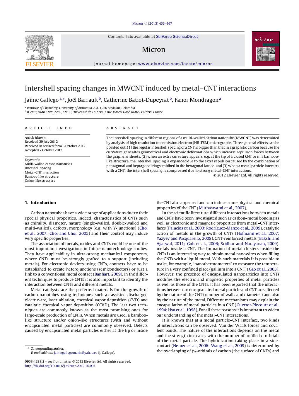 Intershell spacing changes in MWCNT induced by metal-CNT interactions