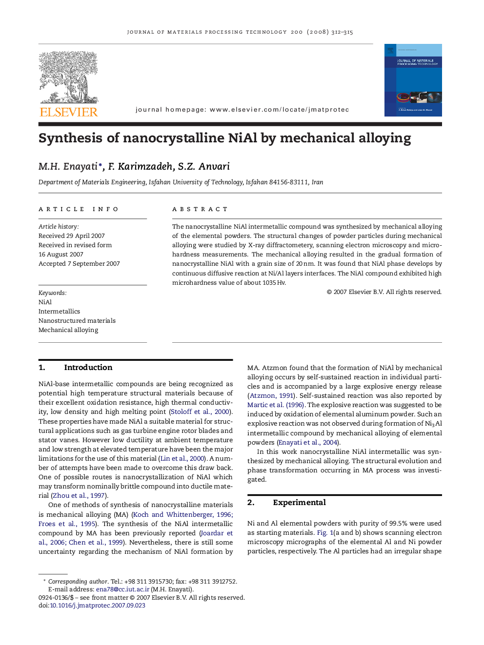 Synthesis of nanocrystalline NiAl by mechanical alloying