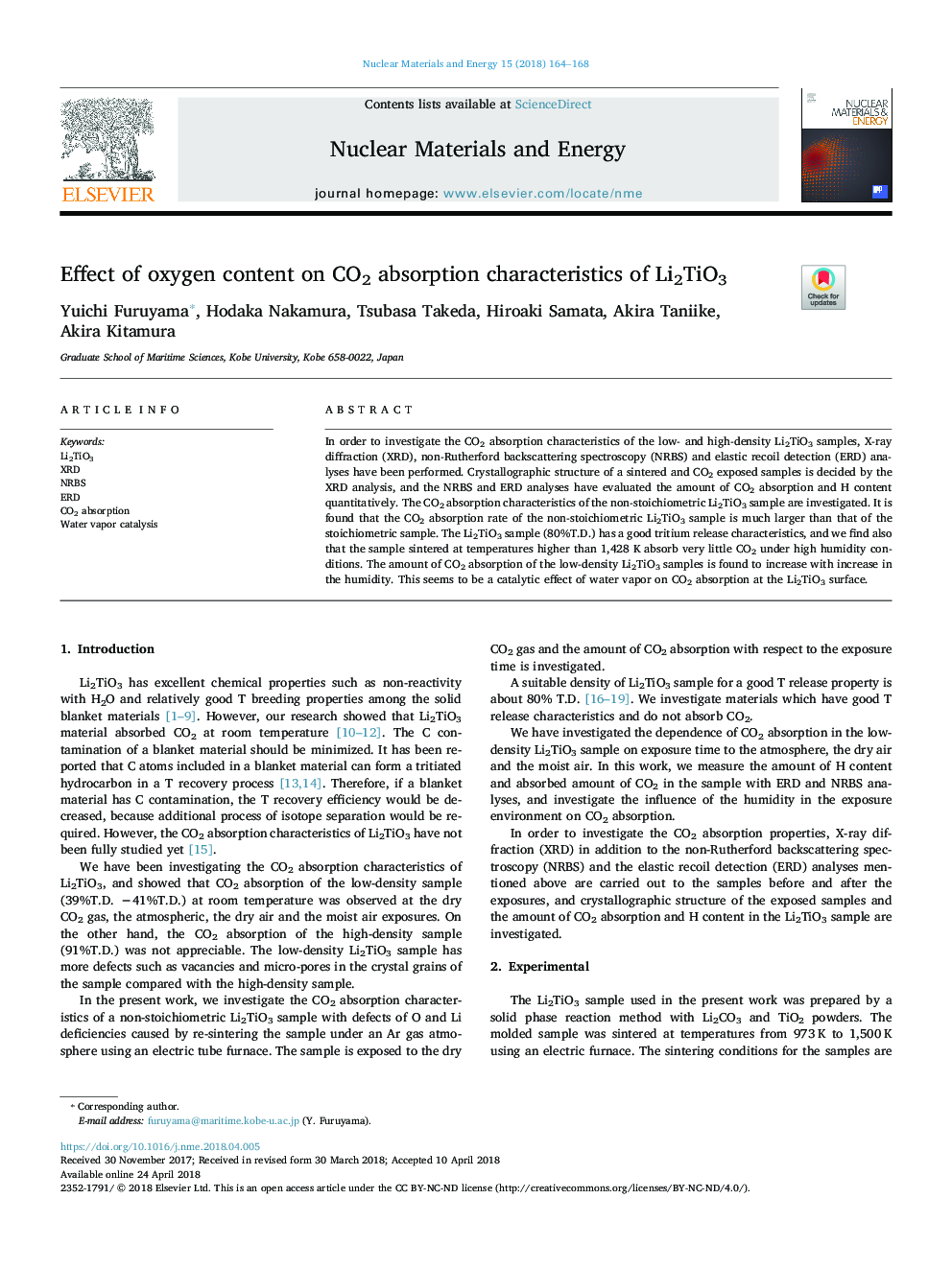 Effect of oxygen content on CO2 absorption characteristics of Li2TiO3