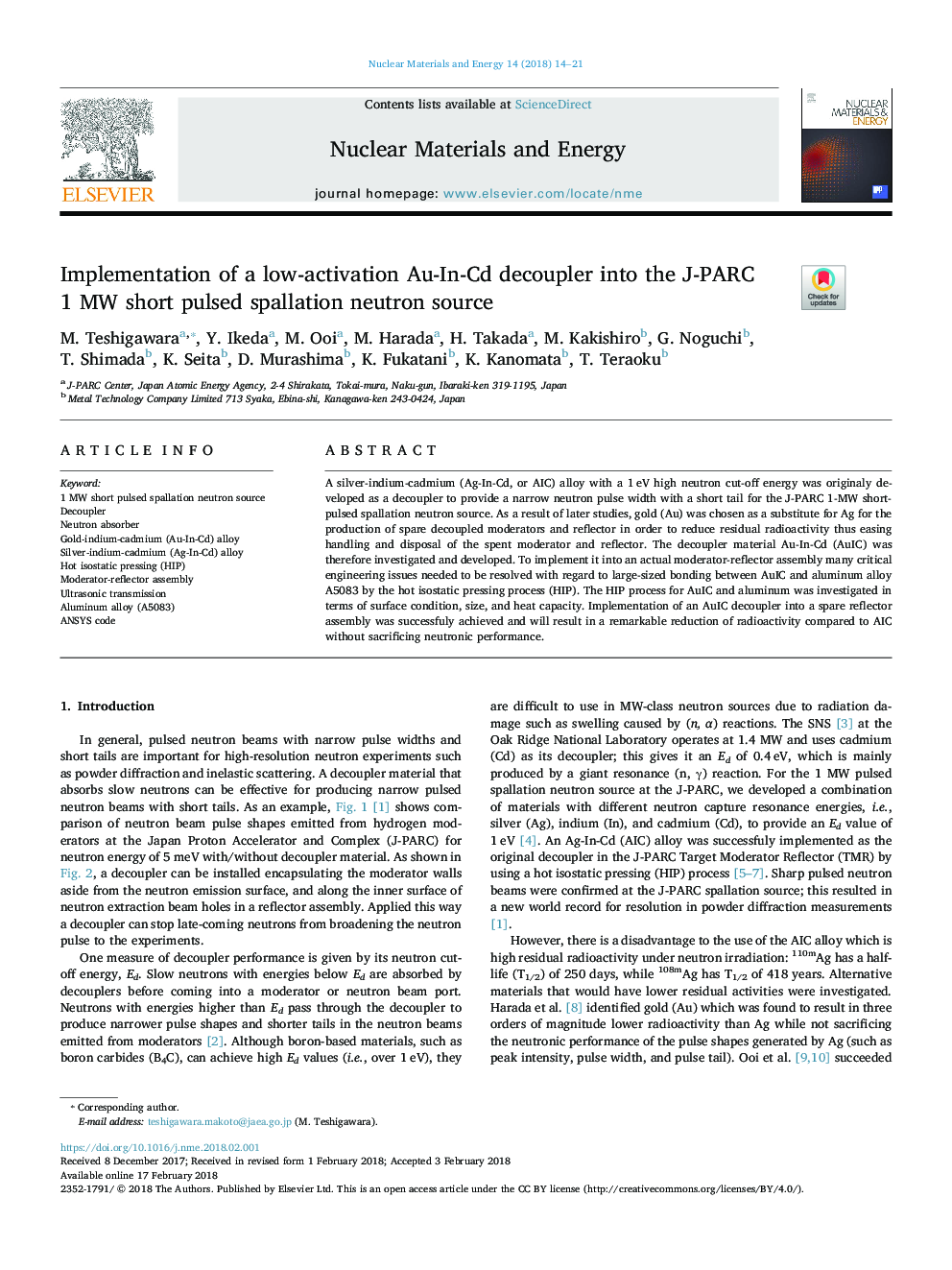 Implementation of a low-activation Au-In-Cd decoupler into the J-PARC 1Â MW short pulsed spallation neutron source