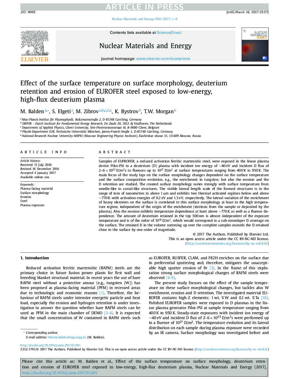 Effect of the surface temperature on surface morphology, deuterium retention and erosion of EUROFER steel exposed to low-energy, high-flux deuterium plasma