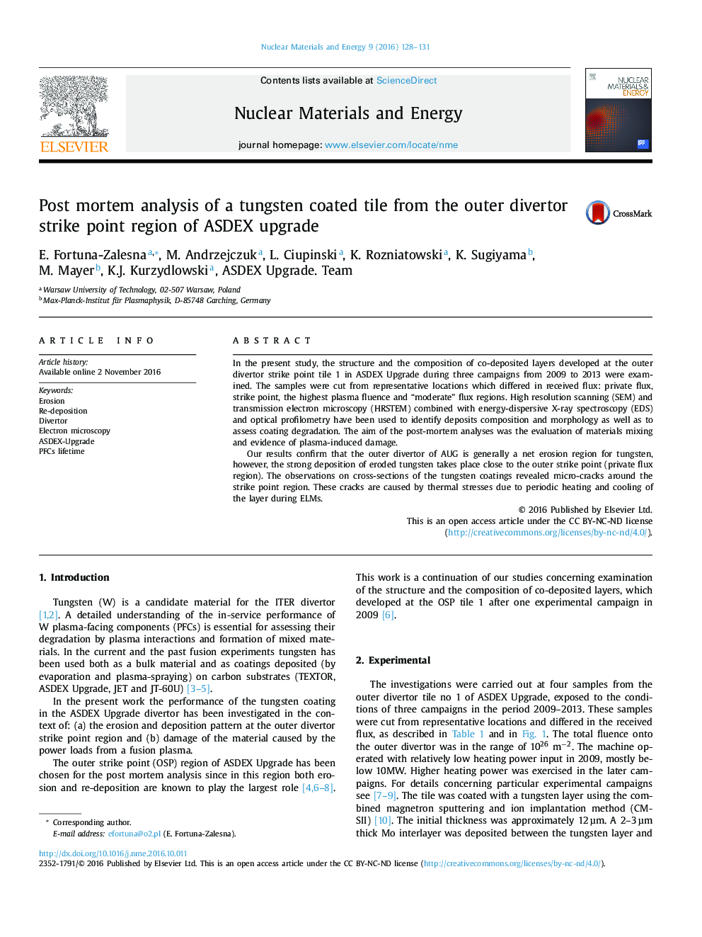 Post mortem analysis of a tungsten coated tile from the outer divertor strike point region of ASDEX upgrade