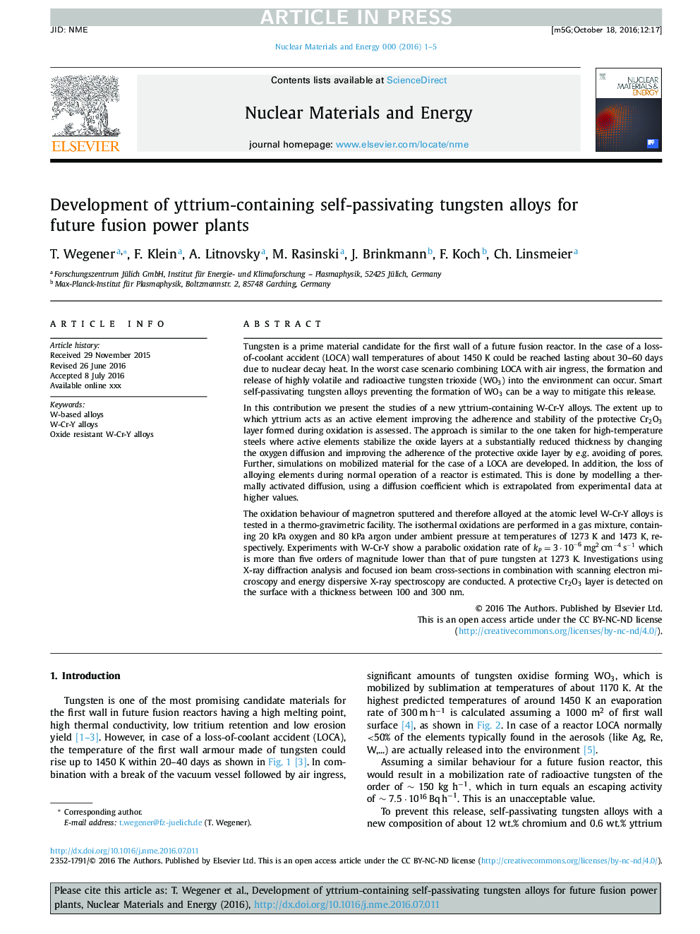 Development of yttrium-containing self-passivating tungsten alloys for future fusion power plants