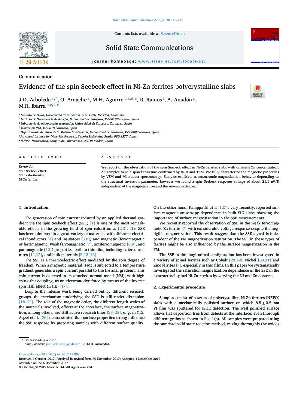 Evidence of the spin Seebeck effect in Ni-Zn ferrites polycrystalline slabs