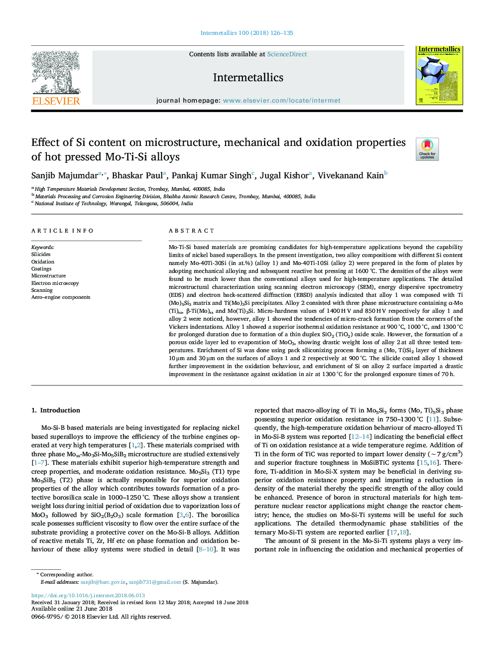 Effect of Si content on microstructure, mechanical and oxidation properties of hot pressed Mo-Ti-Si alloys