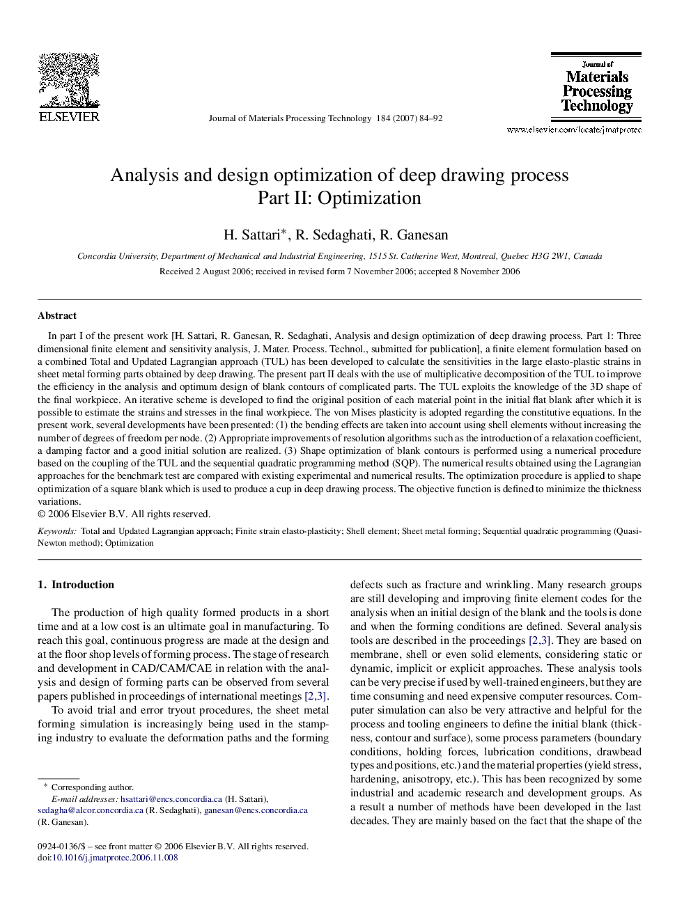 Analysis and design optimization of deep drawing process: Part II: Optimization