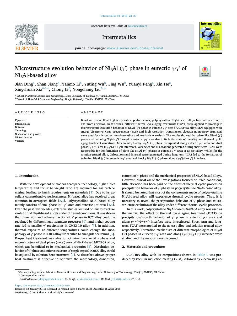 Microstructure evolution behavior of Ni3Al (Î³â²) phase in eutectic Î³-Î³â² of Ni3Al-based alloy