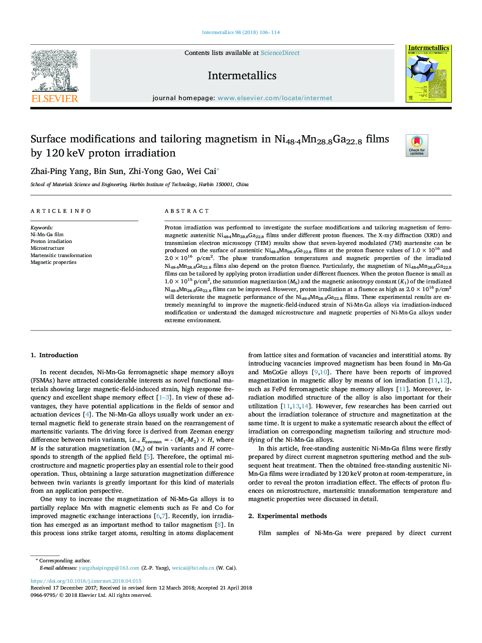 Surface modifications and tailoring magnetism in Ni48Â·4Mn28.8Ga22.8 films by 120â¯keV proton irradiation