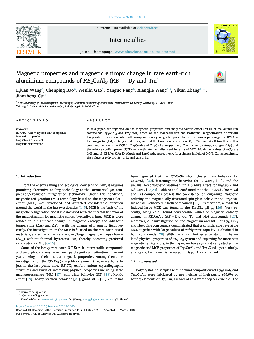 Magnetic properties and magnetic entropy change in rare earth-rich aluminium compounds of RE2CuAl3 (RE = Dy and Tm)