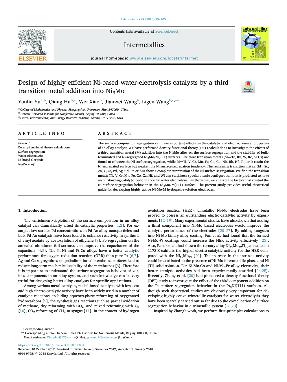 Design of highly efficient Ni-based water-electrolysis catalysts by a third transition metal addition into Ni3Mo