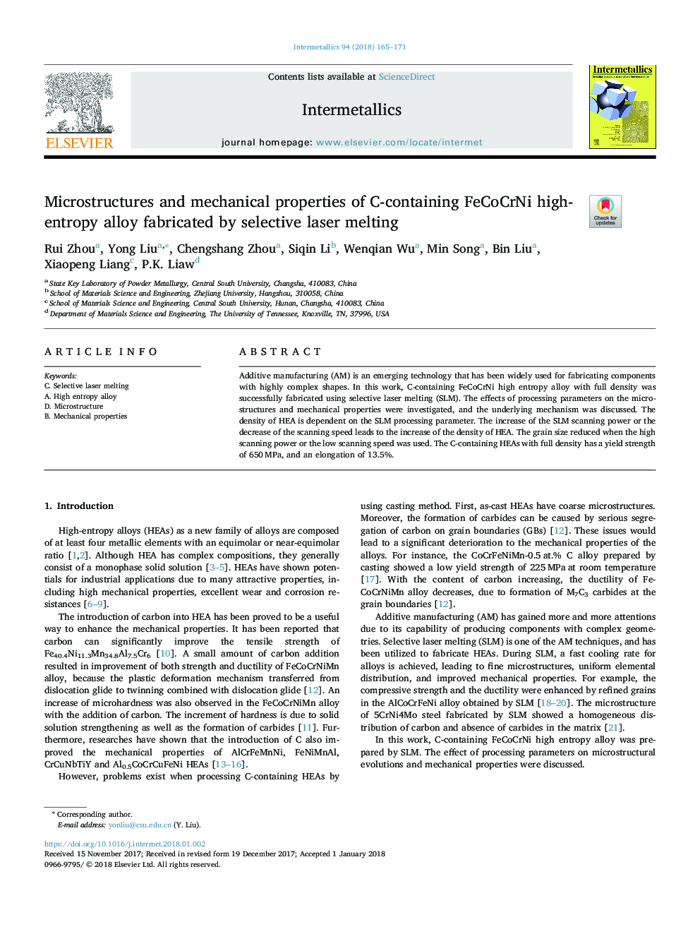 Microstructures and mechanical properties of C-containing FeCoCrNi high-entropy alloy fabricated by selective laser melting