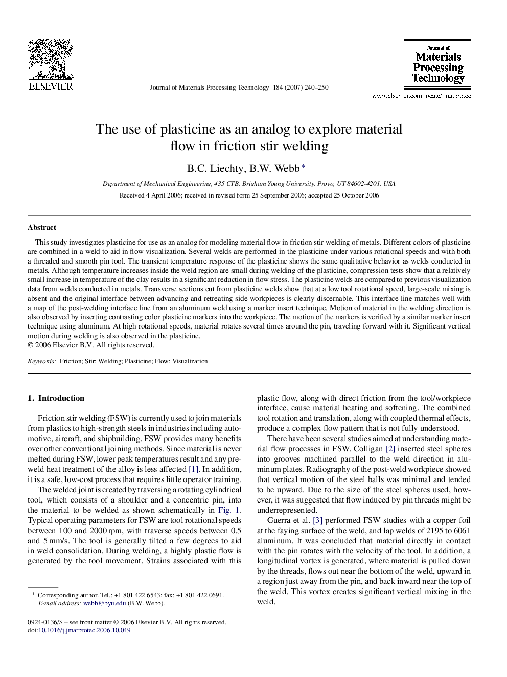 The use of plasticine as an analog to explore material flow in friction stir welding