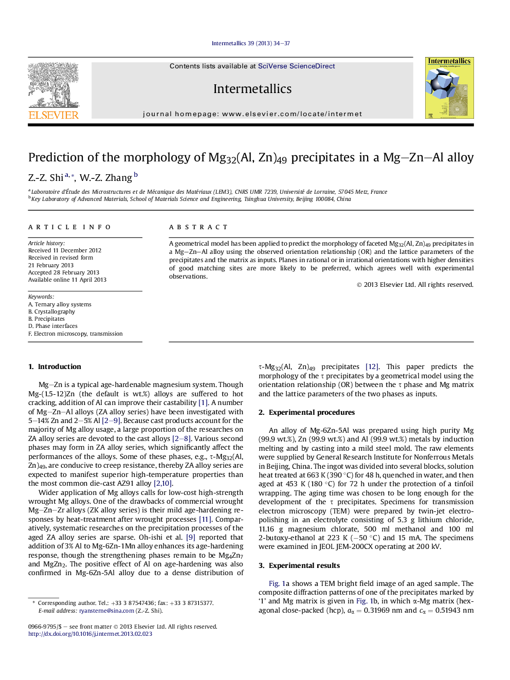 Prediction of the morphology of Mg32(Al, Zn)49 precipitates in a Mg-Zn-Al alloy