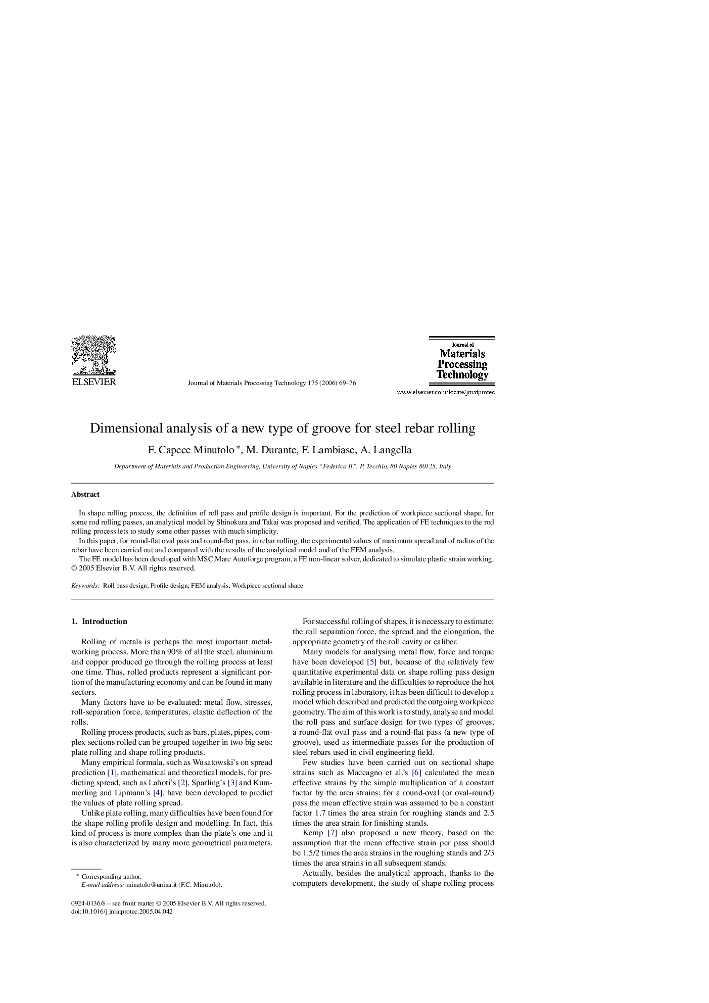 Dimensional analysis of a new type of groove for steel rebar rolling