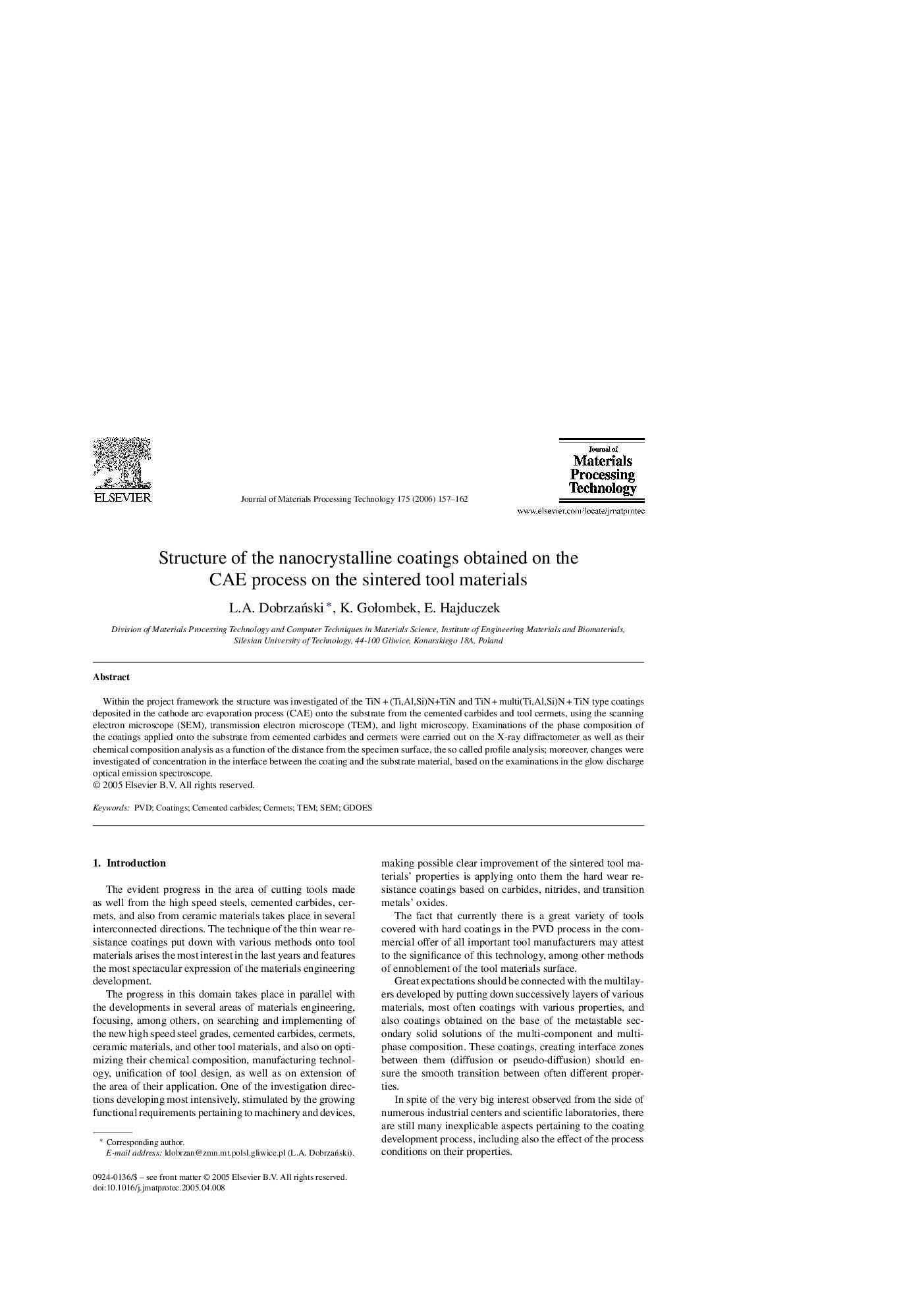 Structure of the nanocrystalline coatings obtained on the CAE process on the sintered tool materials