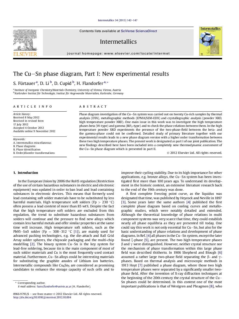 The Cu-Sn phase diagram, Part I: New experimental results