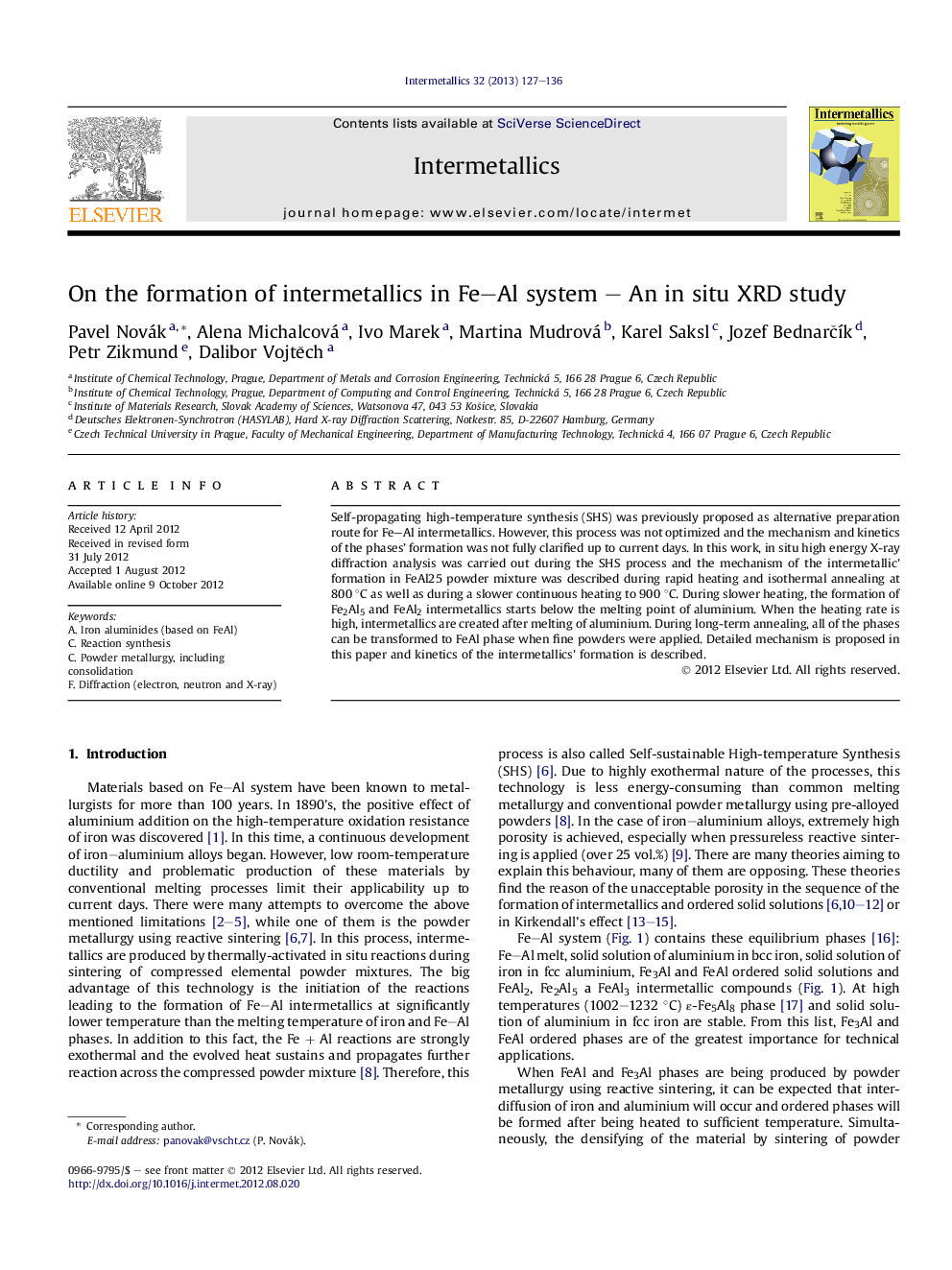 On the formation of intermetallics in Fe-Al system - An in situ XRD study