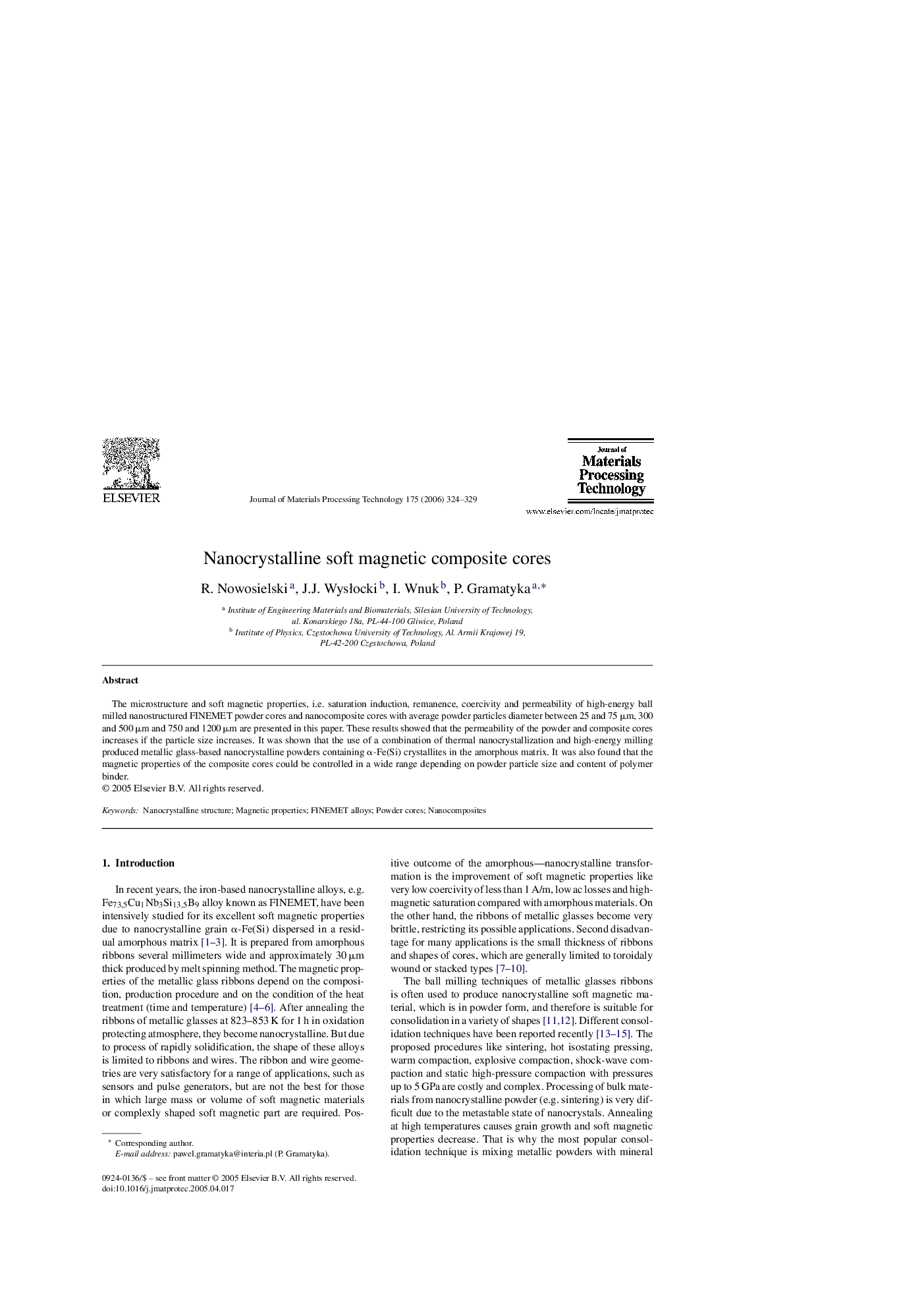 Nanocrystalline soft magnetic composite cores