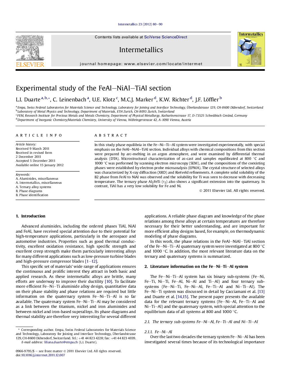 Experimental study of the FeAl-NiAl-TiAl section