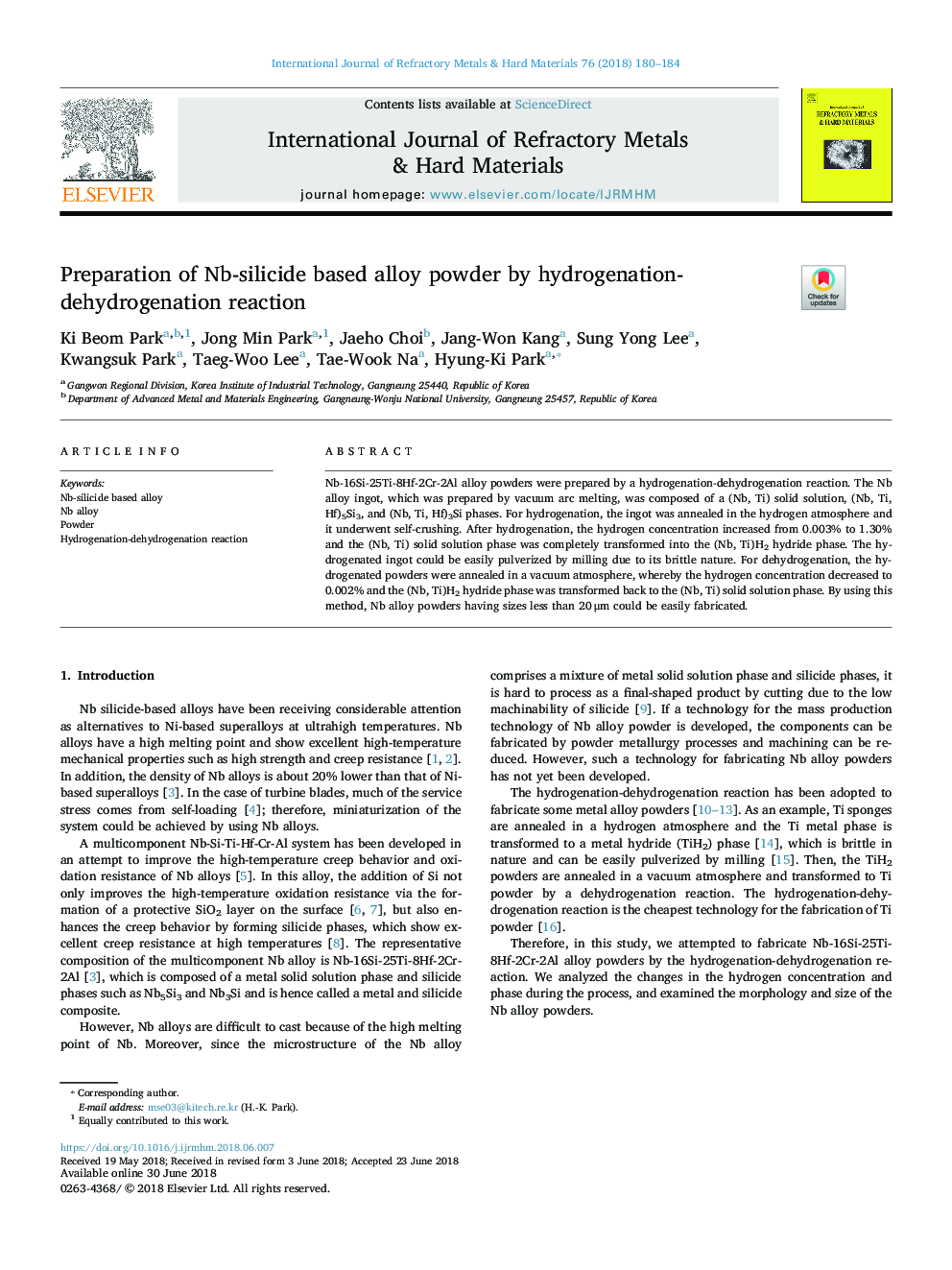 Preparation of Nb-silicide based alloy powder by hydrogenation-dehydrogenation reaction