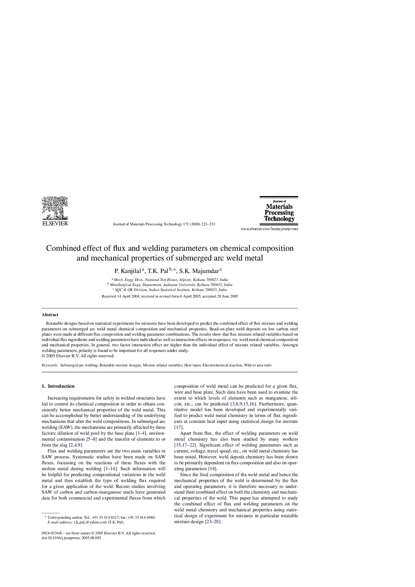 Combined effect of flux and welding parameters on chemical composition and mechanical properties of submerged arc weld metal