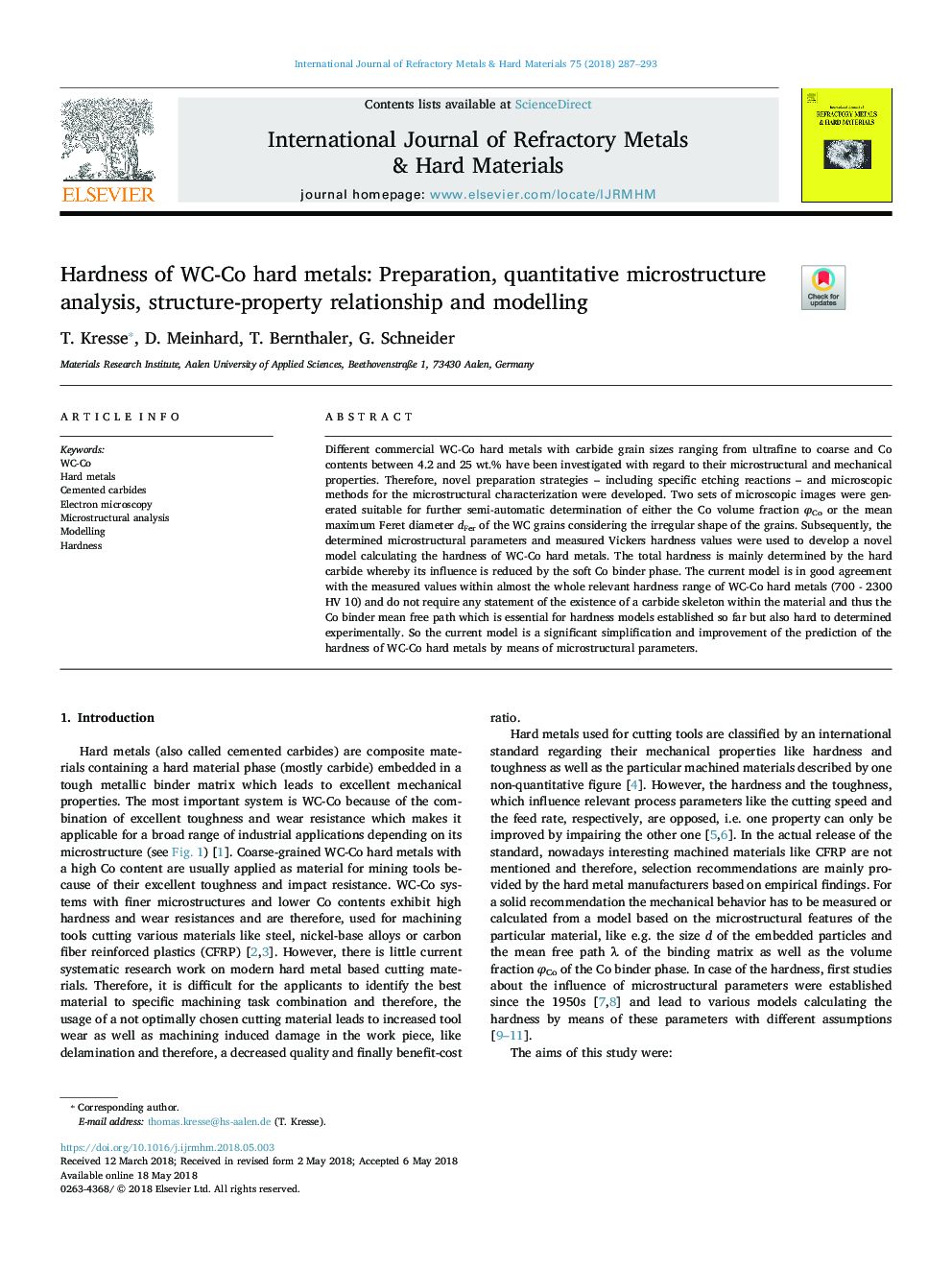 Hardness of WC-Co hard metals: Preparation, quantitative microstructure analysis, structure-property relationship and modelling