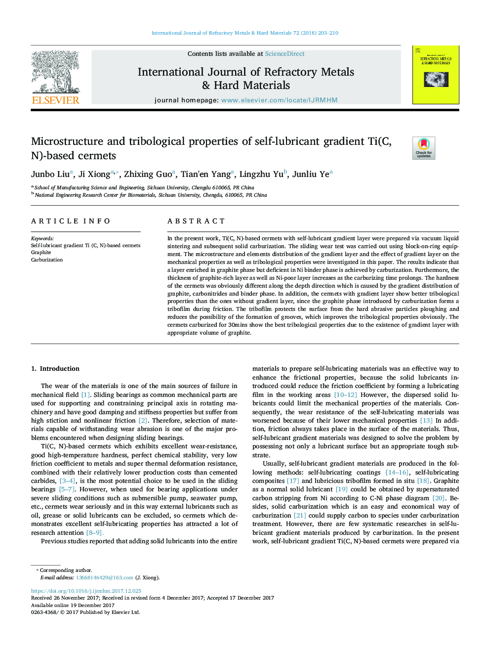 Microstructure and tribological properties of self-lubricant gradient Ti(C, N)-based cermets